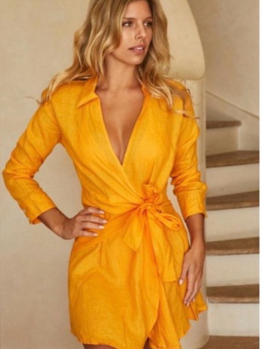 Monday Swimwear Bright Orange Linen Button-Front Coverup